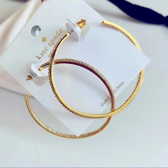 NWT Kate Spade Save The Date CZ Gold Hoop Earrings - Picture 3 of 7